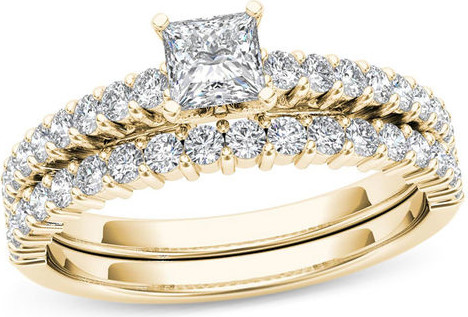 Zales 1 CT. T.w. Princess-Cut Diamond Bridal Set in 14K Gold