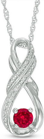 Zales 5.0mm Lab-Created Ruby and Diamond Accent Double Row Infinity Pendant in Sterling Silver