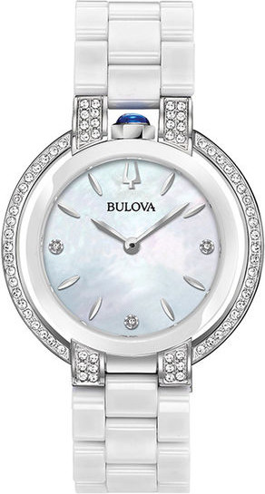 Zales Ladies' Bulova Rubaiyat 1/3 CT. T.w. Diamond Ceramic Watch with Mother-of-Pearl Dial (Model: 98R265)