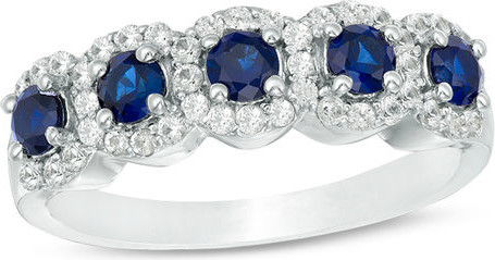 Zales Lab-Created Blue and White Sapphire Frame Five Stone Ring in Sterling Silver