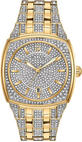 Zales Men's Bulova Phantom Crystal Accent Gold-Tone Watch with Square Silver-Tone Dial (Model: 98B323)