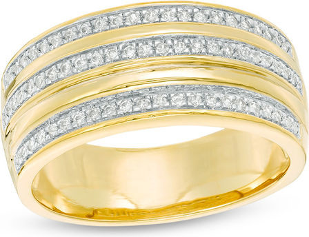 Zales 1/4 CT. T.w. Diamond Alternating Three Row Band in 10K Gold