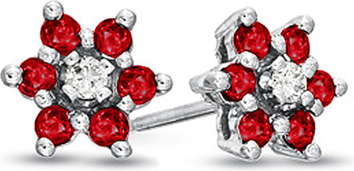 Zales Ruby and Diamond Accent Flower Cluster Stud Earrings in 14K White Gold