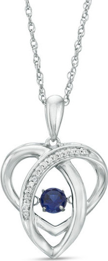 Zales 4.0mm Lab-Created Blue Sapphire and 0.04 CT. T.w. Diamond Abstract Heart Pendant in Sterling Silver