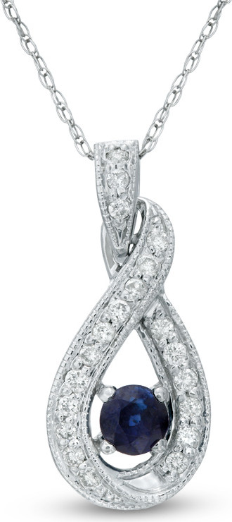 Zales 4.0mm Blue Sapphire and 1/5 CT. T.w. Diamond Infinity Pendant in 14K White Gold
