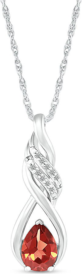 Zales Pear-Shaped Garnet and White Lab-Created Sapphire Cascading Infinity Ribbon Pendant in Sterling Silver