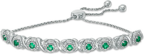 Zales Lab-Created Emerald and 1/10 CT. T.w. Diamond Frame Bolo Bracelet in Sterling Silver - 9.5\