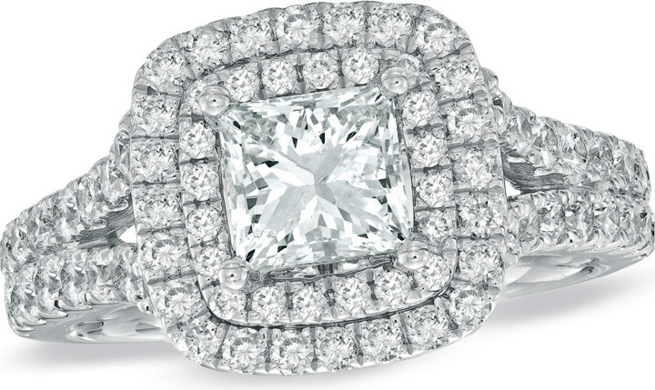 Zales Previously Owned - Vera Wang Love Collection 2-1/5 CT. T.w. Princess-Cut Diamond Engagement Ring in 14K White Gold