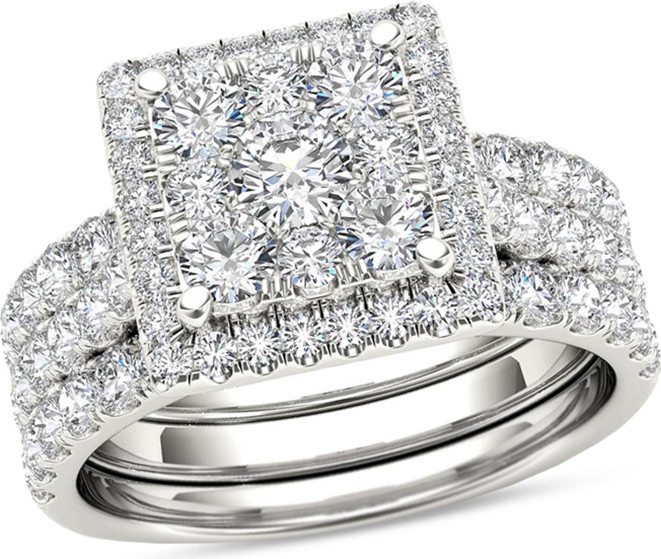 Zales 2 CT. T.w. Composite Diamond Square Frame Three Piece Bridal Set in 14K White Gold