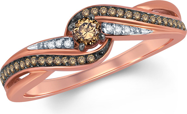 Zales 1/4 CT. T.w. Champagne and White Diamond Swirl Promise Ring in 10K Rose Gold
