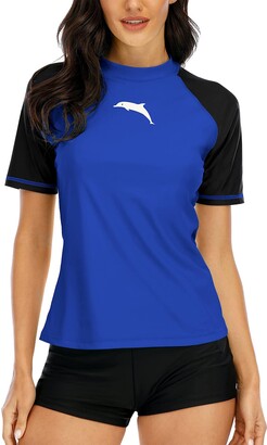 Buy Holipick Women Rash Guard Short Sleeve Two Piece Swim Shirt with Shorts  Built in Bra Zipper Bathing Suit UPF50 Swimsuit, Dark Blue, Medium at