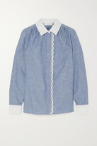 Thumbnail for your product : Chloé Scalloped Cotton-chambray Shirt - Light denim