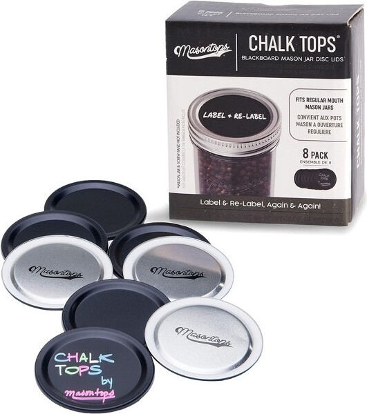 MASONTOPS ChalkTops-ReusableChalkboardLidsforMasonJars-8Pack-RegularMouth