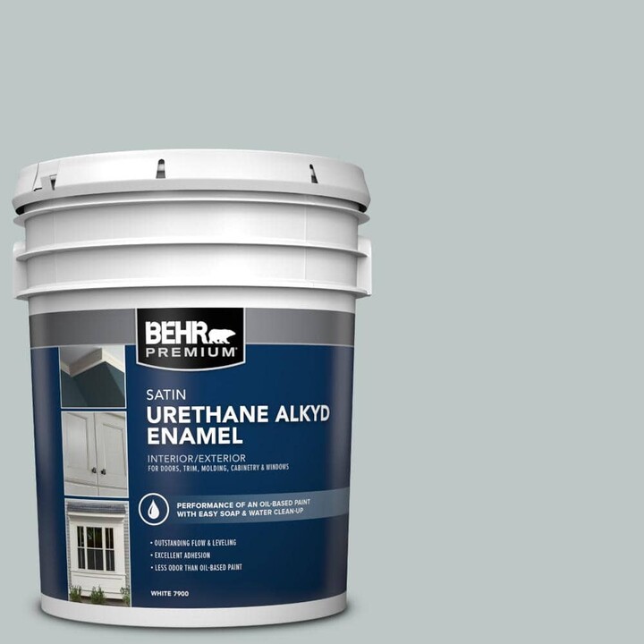 BEHR PREMIUM 5 gal. #PPU12-10 Misty Morn Urethane Alkyd Satin Enamel Interior/Exterior Paint