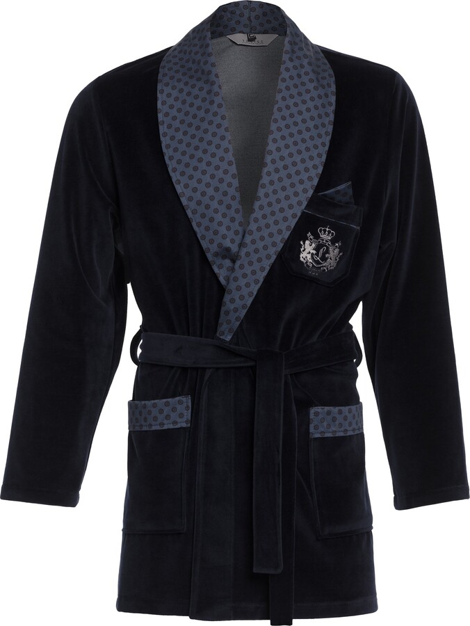 Revise RE111 Short Dressing Gown Smoking Jacket with Embroidered Pocket Darkblue C3 L