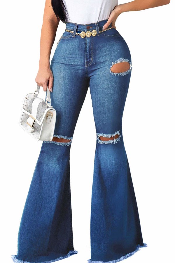 Mccree Women's 70s Ripped Denim Bell Bottoms Vintage Style Destroyed ...