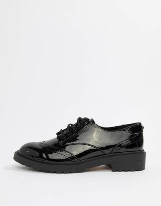 Faith Ace black lace up patent brogue shoes