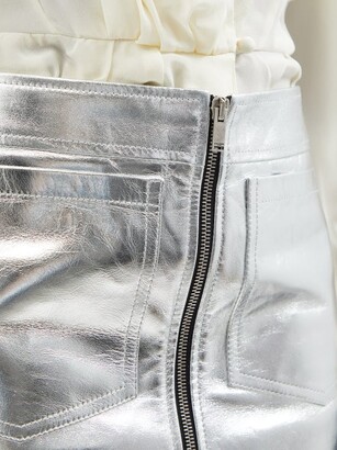 Saint Laurent Zipped Metallic-leather Mini Skirt - Silver