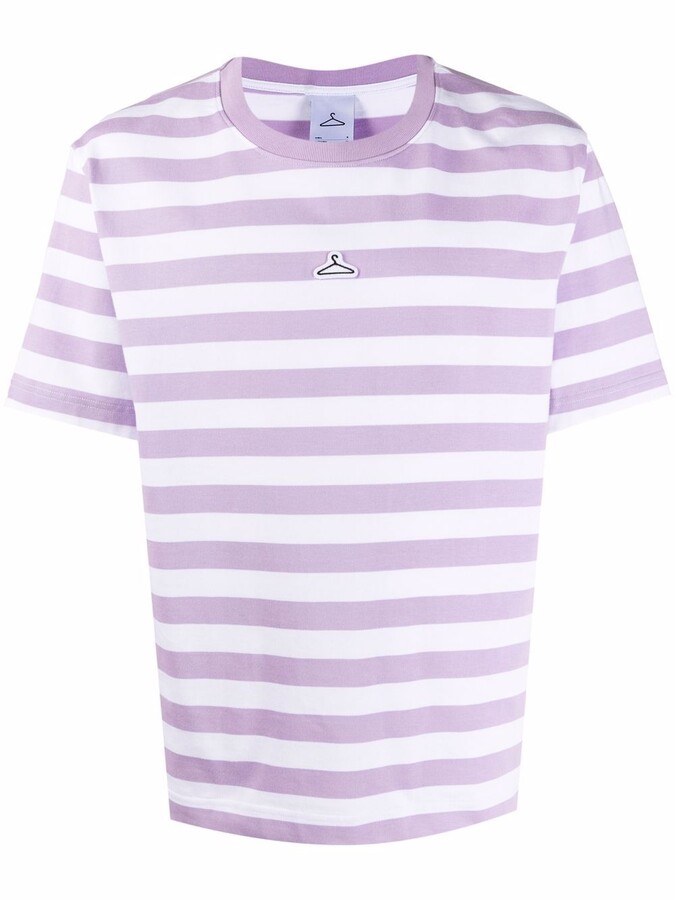 purple and white striped t shirt
