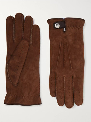 Brunello Cucinelli Shearling-Lined Perforated Suede Gloves - Men - Brown - M