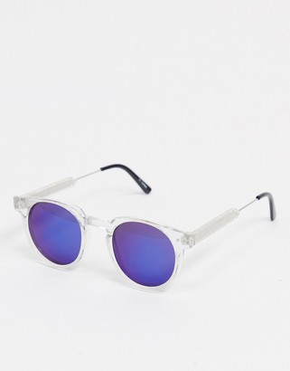 Spitfire Teddy Boy unisex round sunglasses in clear with blue mirrored lens