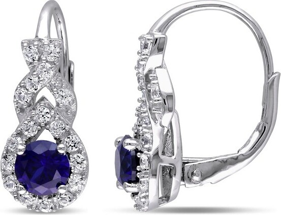 Everly Jewelry EVERLYJEWELRY|CreatedBlueandWhiteSapphireTwistLeverbackEarringsinSterlingSilver