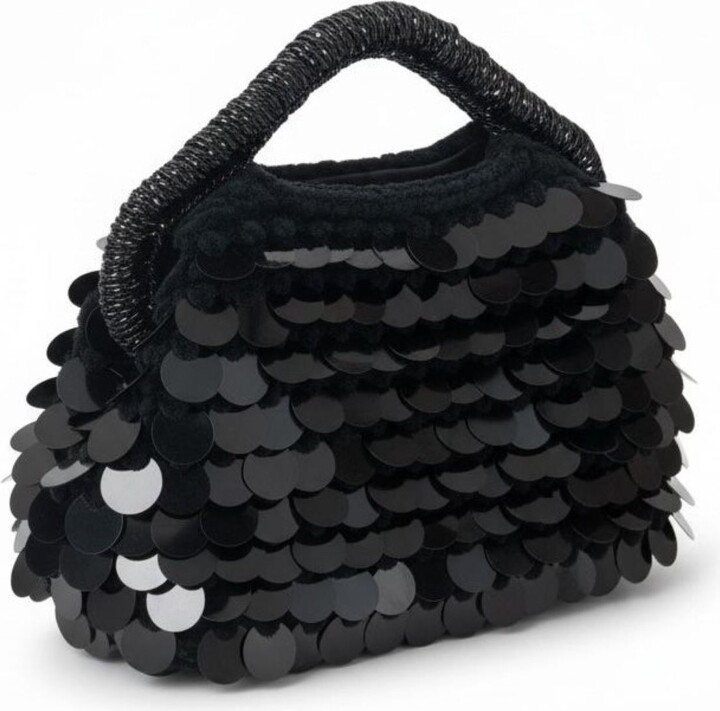 Springmoonatelier Hand-Embroidered Black Sequin Handbag – Velvet Yarn Completely Handmade