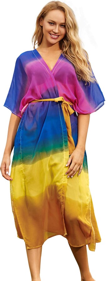 momolove Women's Beach Swimwear Cover Up Kimono Loose Tops Floral Blouse Cardigan 