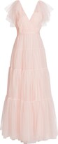 Thumbnail for your product : ML Monique Lhuillier Flutter-Sleeve Tulle Maxi Dress
