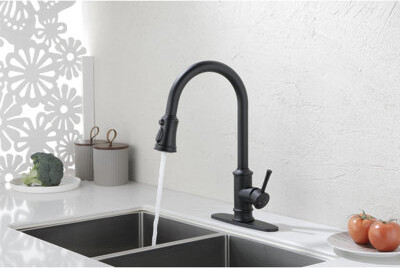 Kitchen Faucet Pull Out Spray Matte Black, Stainless Steel Made, 360 Rotating Nozzle For User- Water Use, Corrosion & Rust, Single Handle To Adjust Fl