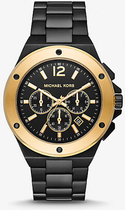 Michael Kors Blake Stainless Steel Quartz Watch With Leather Strap in Black Womens Mens Accessories Mens Watches - Save 55% Metallic 