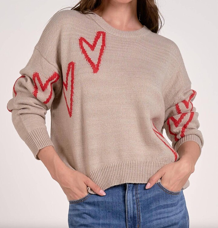 Elan International Rosen Hearts Crewneck Sweater In Grey