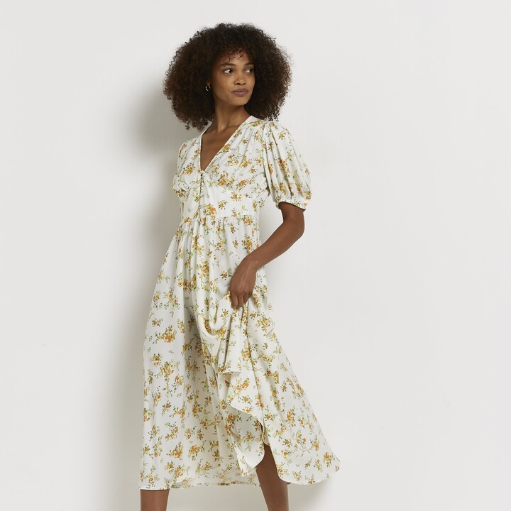 River Island Womens White Floral Midi Shirt Dress ShopStyle