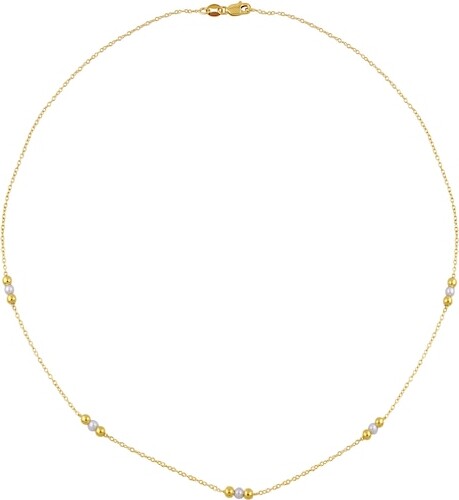 Zales Freshwater Cultured Pearl and Bead Station Necklace in Sterling Silver with 24K Gold Vermeil
