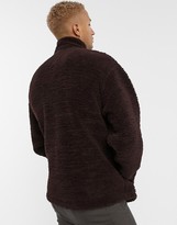 Thumbnail for your product : ASOS DESIGN oversized half zip track neck sweatshirt in brown teddy borg