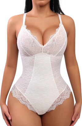 Sexy Lace Thong Bodysuit For Women Tummy Control Shapewear V-neck Tank Tops  Backless Padded Lingerie Jumpsuit Smooth Body Shaper