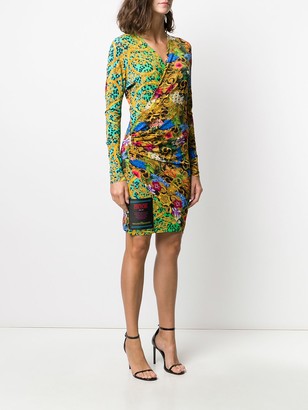 Versace Mixed Print Wrap Dress