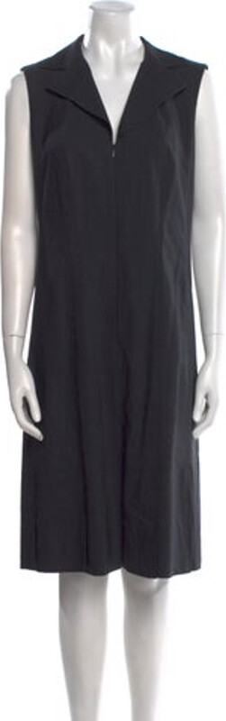 Akris Cashmere Tent Dress Grey Ruffle Embellishment Sleeveless with V-Neck Concealed Zip Closure at Front Designer