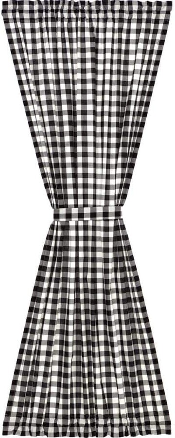 Annie Buffalo Check Black White 40 in. W x 72 in. L Cotton Light Filtering Rod Pocket French Door Curtain Panel