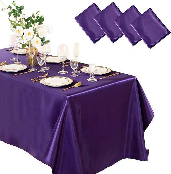 Horbaunal 4 Pack Purple Satin Tablecloth 60 x 102 Inches Rectangle Satin Table Cover Bright Silk Table Cloth Smooth Table Decoration for Wedding Party Banquet