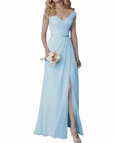 Thumbnail for your product : Gbrand Womens Long Bridesmaid Dress with Slit Chiffon Elegant Evening Dresses V-Neck Light Blue 14