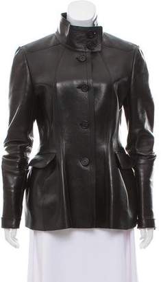 Burberry Leather Stand Collar Jacket