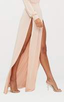Thumbnail for your product : PrettyLittleThing Nude High Neck Double Extreme Split Maxi Dress