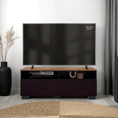 Red Barrel Studio Wenge And Natural Oak Tv Stand With A Door And Open Storage