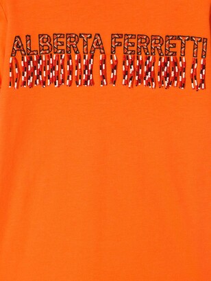 Alberta Ferretti Kids fringed logo T-shirt
