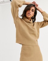 Thumbnail for your product : Y.A.S co-ord waffle knit jumper with roll neck in camel