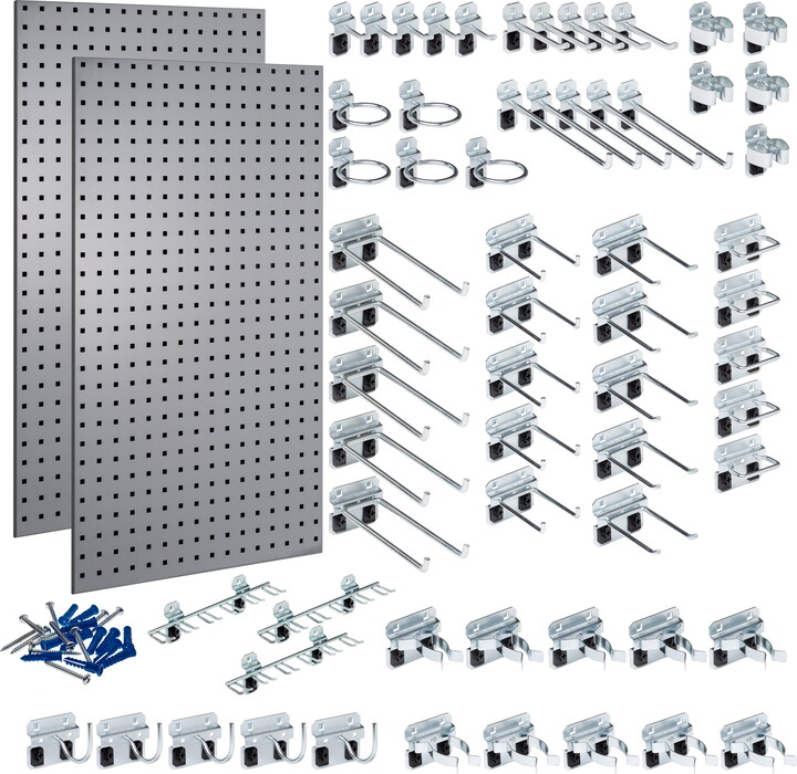 Triton Products 2) 24 In. W x 42-1/2 In. H Gray Epoxy Coated 18-Gauge Steel Square Hole Pegboards w/63 pc. LocHook Assortment