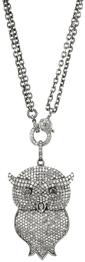 INTERESTPRINT Valentines Day Owl Unisex Jewelry Necklace with Rhinestone Bezel Pendant 