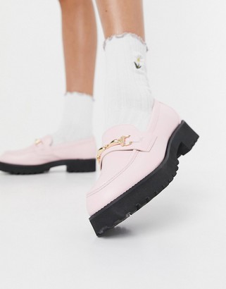 Raid Wide Fit Empire chunky loafers with gold snaffle in pastel pink