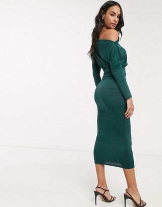 ASOS DESIGN ruched midi dress in forest green